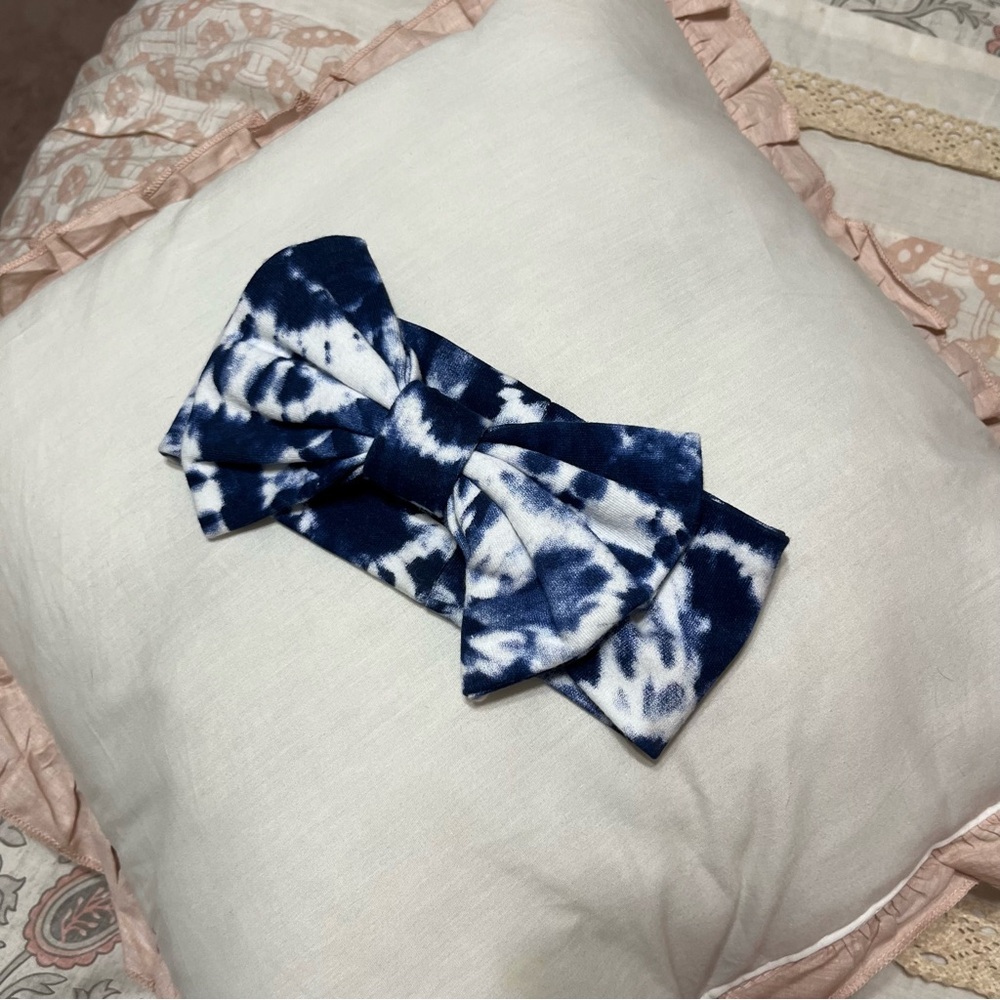 Harley Davidson 24 Months Blue White Tie-Dye Bow Headband Baby Girl Motorcycle